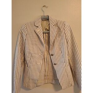 Les Copains Women's Blazer Black Cream Striped 38 2 Button Fitted